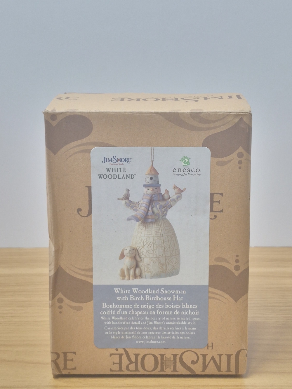 Jim Shore White Woodland Snowman Birch Birdhouse Hat Ornament NIB